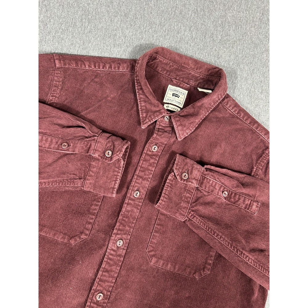 Levis Jackson Worker Corduroy Shirt Mens Relaxed Fit Maroon Button Up Sz L